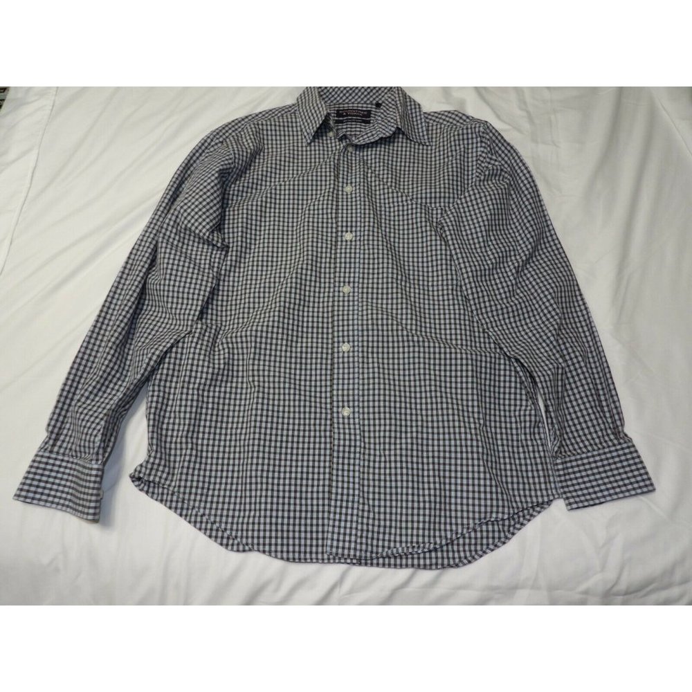 Roundtree Yorke Men Long Sleeve Button Down Shirt Blue Plaid Striped Size M R3
